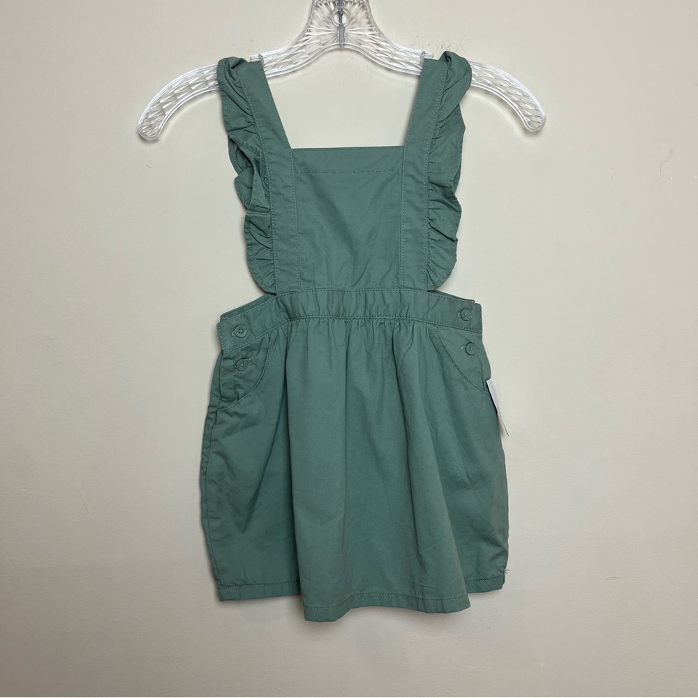 Baby Gap Girls Chino Olive Green Overall Jumper Skirt Dress Ruffles Daisy Size 5